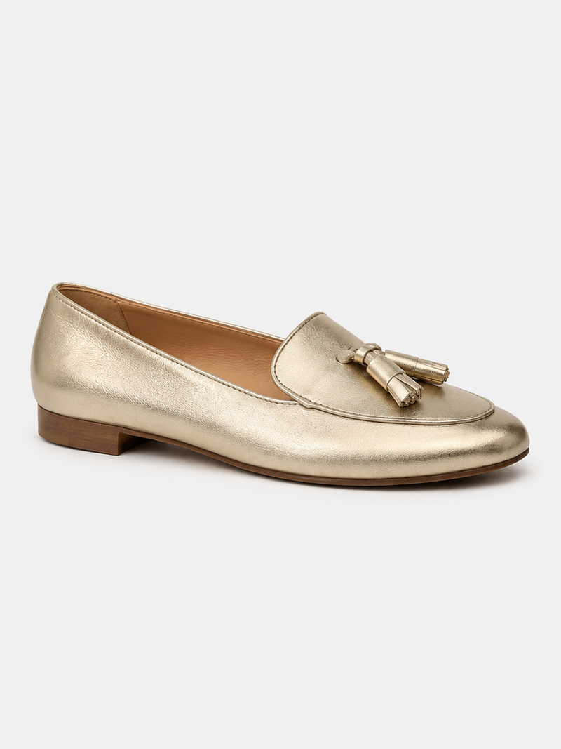 Women’s Gold Tassel Loafers Metallic Flats-Woman's Shoes-Stilenza-Gold-34-Stilenza