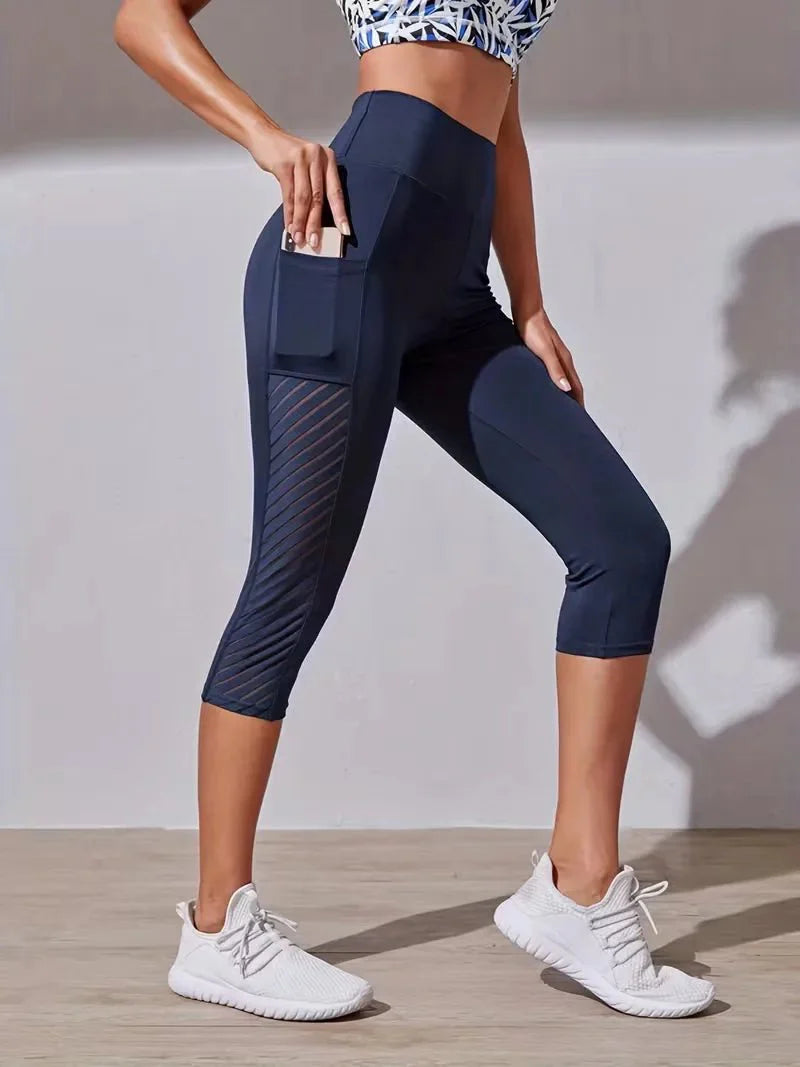 Women’s High Waisted Capri Leggings with Pocket-Legging-Stilenza-Denim Blue-S-Stilenza