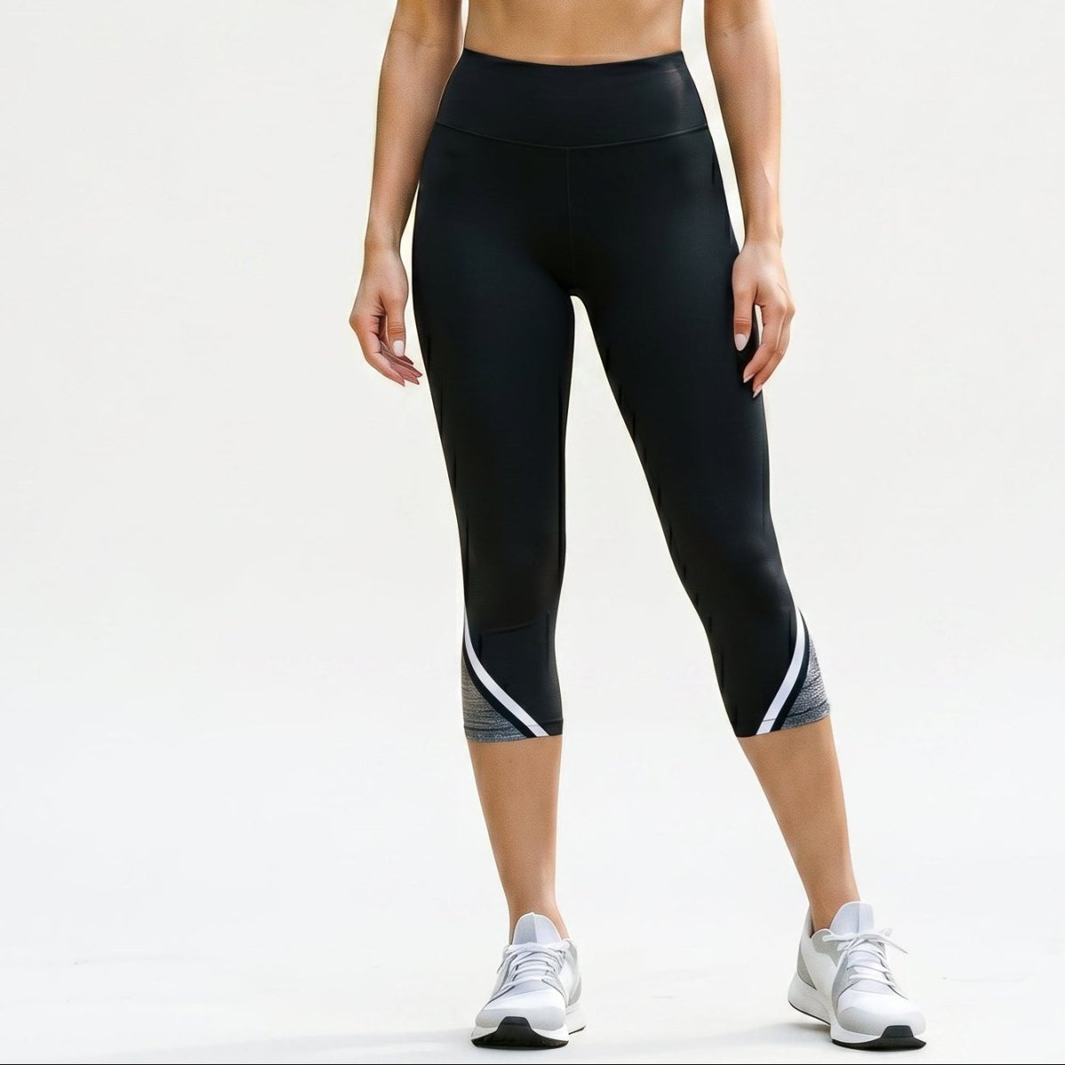 Women’s High Waisted Capri Leggings with Pocket-Women’s Activewear-Stilenza-White-Black-L-Stilenza
