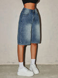 Women’s High Waisted Denim Bermuda Shorts-Stilenza-Stilenza