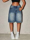 Women’s High Waisted Denim Bermuda Shorts-Stilenza-Stilenza