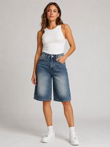 Women’s High Waisted Denim Bermuda Shorts-Stilenza-Blue-XS-Stilenza