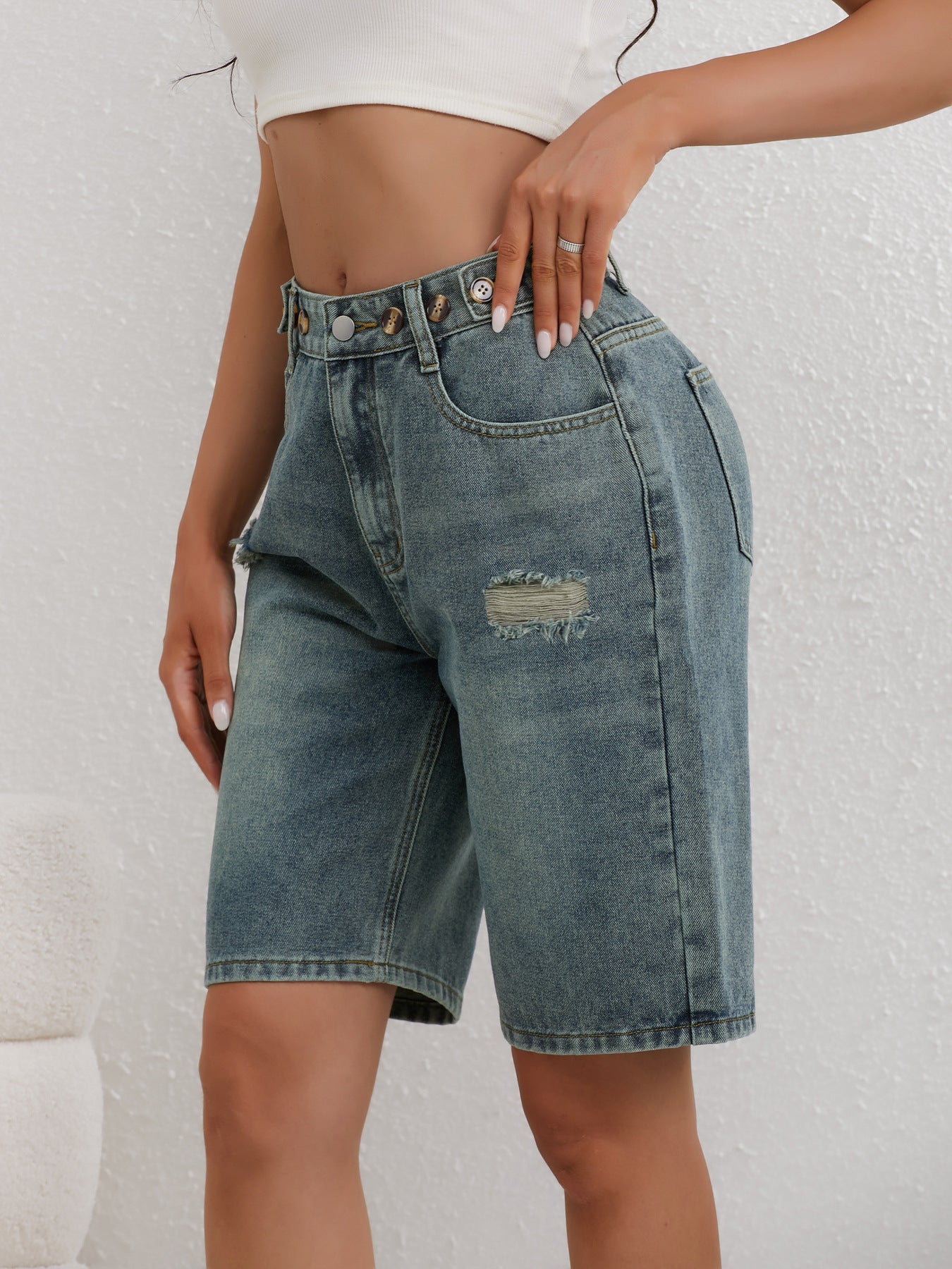 Women’s High Waisted Denim Jorts-Stilenza-Stilenza