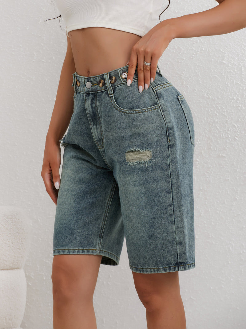 Women’s High Waisted Denim Jorts-Stilenza-Stilenza