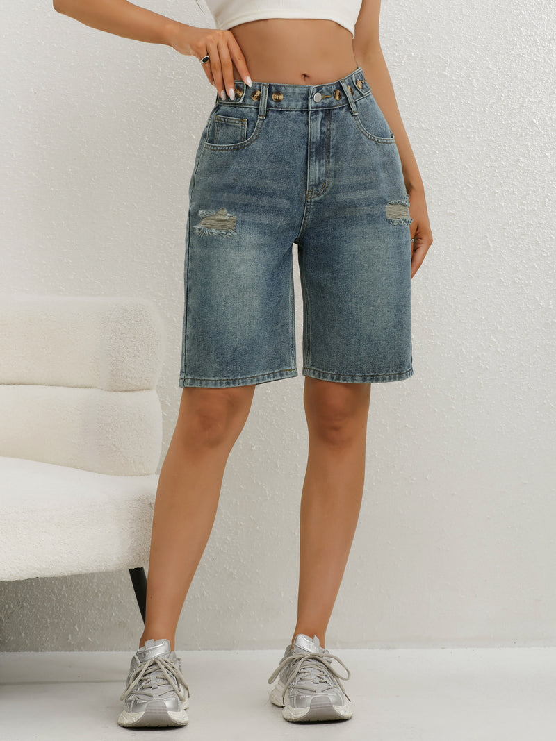 Women’s High Waisted Denim Jorts-Stilenza-Stilenza