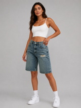 Women’s High Waisted Denim Jorts-Stilenza-Light Blue-XS-Stilenza