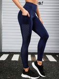 Women’s High Waisted Gym Leggings with Pocket-Stilenza-Navy Blue-S-Stilenza