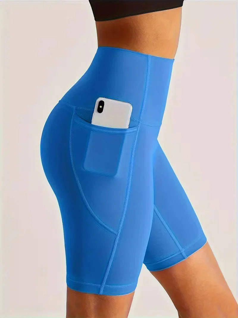 Women’s High Waisted Short Gym Leggings with Pocket-Sportshort-Stilenza-Baby Blue-S-Stilenza