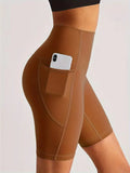 Women’s High Waisted Short Gym Leggings with Pocket-Sportshort-Stilenza-Brown-S-Stilenza