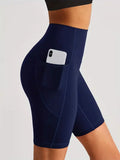 Women’s High Waisted Short Gym Leggings with Pocket-Sportshort-Stilenza-Navy Blue-S-Stilenza