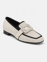 Women’s Loafers Square Toe with Rhinestone Buckle-Woman's Shoes-Stilenza-Beige-36-Stilenza