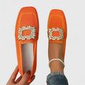 Women’s Loafers Square Toe with Rhinestone Buckle-Woman's Shoes-Stilenza-Orange-36-Stilenza