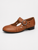 Women’s Mary Jane Flats with Buckle Strap-Woman's Shoes-Stilenza-Brown-35-Stilenza