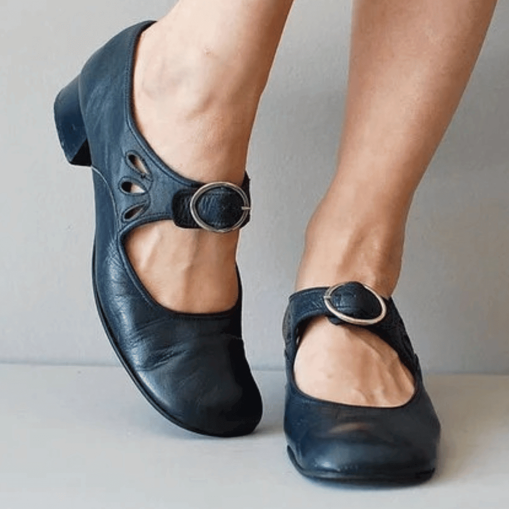 Women’s Mary Jane Flats with Buckle Strap-Woman's Shoes-Stilenza-Navy Blue-35-Stilenza