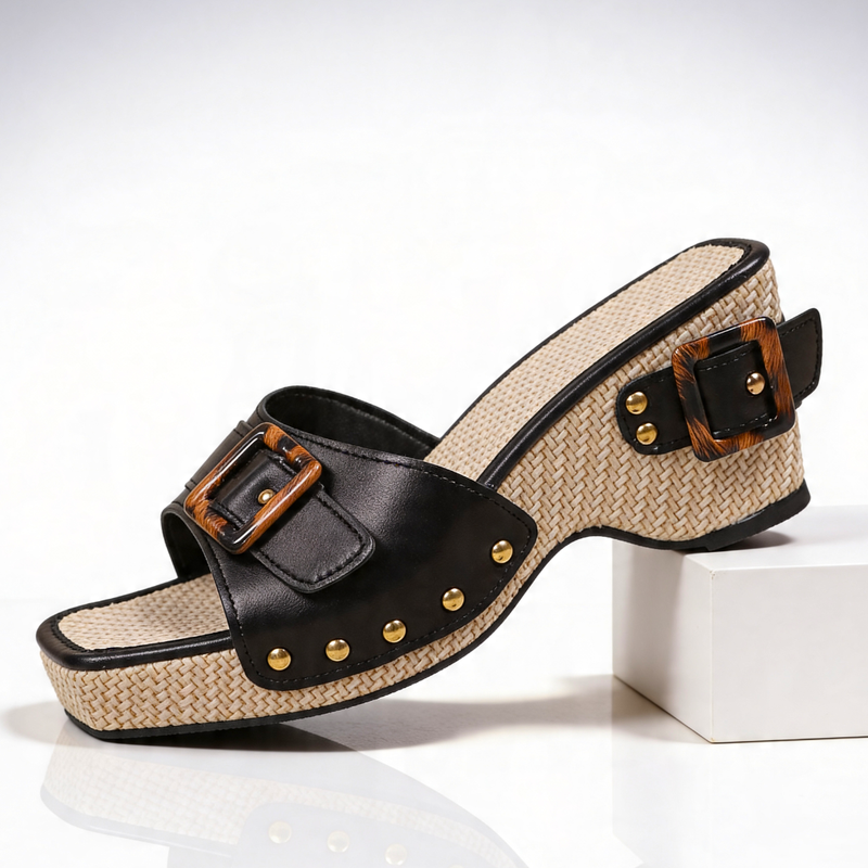 Women’s Sandals Open Toe Wedge with Buckle-Stilenza-Black-35-Stilenza