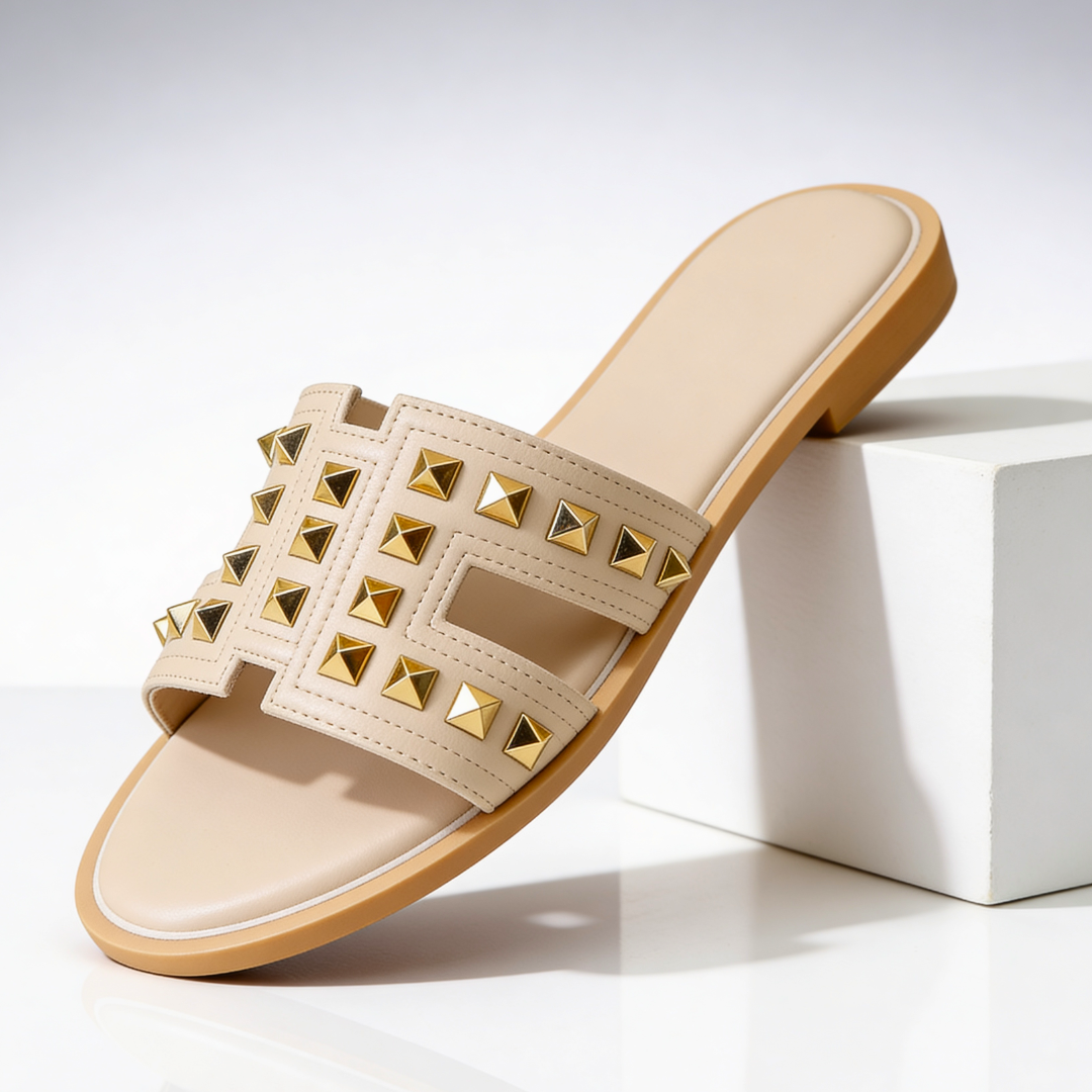 Women’s Sandals Slide with Studded Straps-Sandals-Stilenza-Cream-36-Stilenza