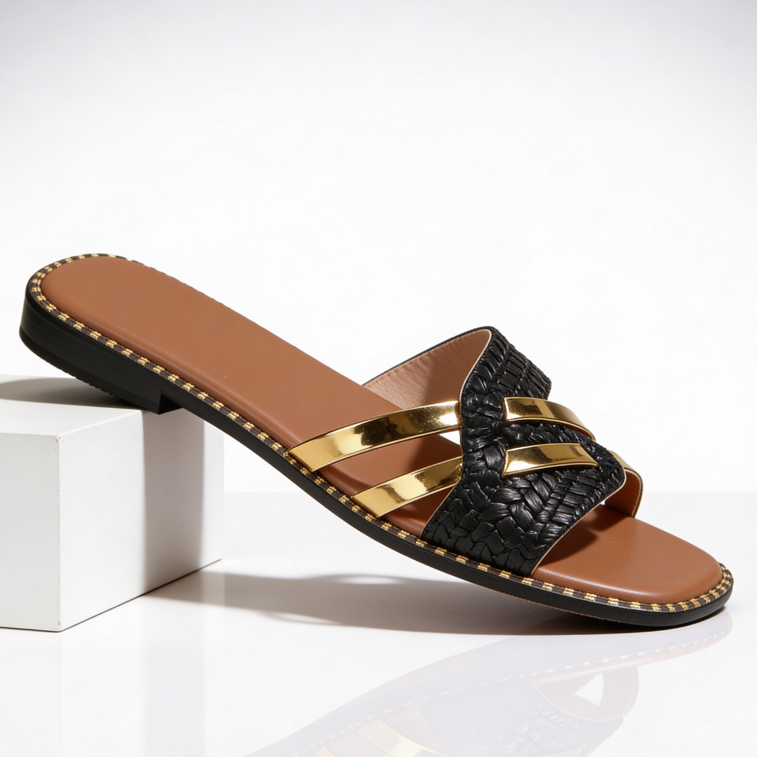 Women’s Sandals Slip On Metallic Strap-Stilenza-Black-36-Stilenza