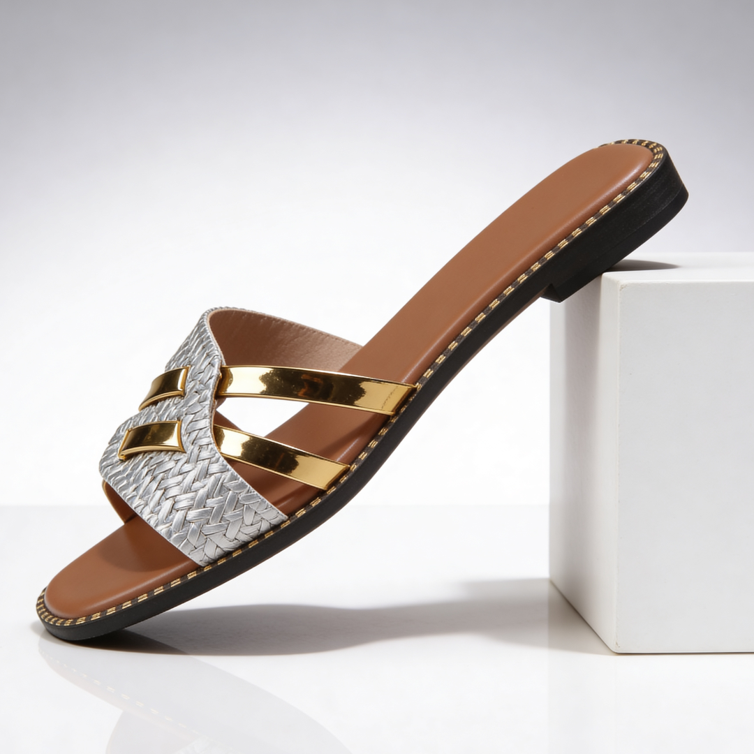 Women’s Sandals Slip On Metallic Strap-Stilenza-Silver-36-Stilenza