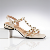 Women’s Sandals Strappy Low Heel with Studs-Stilenza-Cream-35-Stilenza
