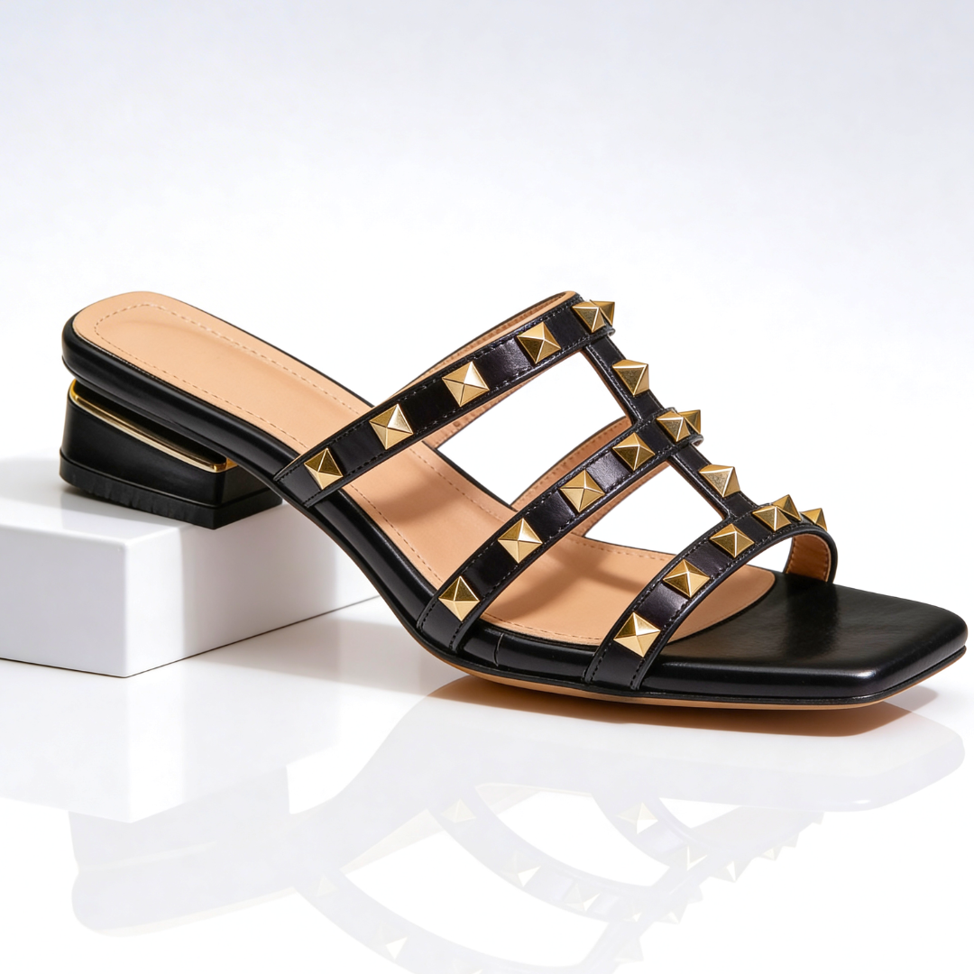 Women’s Sandals Studded Block Heel Slip On-Stilenza-Black-36-Stilenza