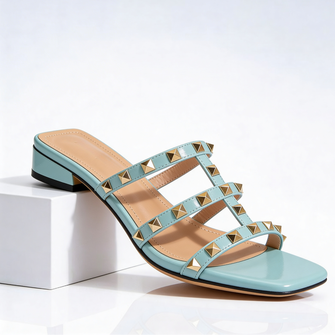 Women’s Sandals Studded Block Heel Slip On-Stilenza-Light Blue-36-Stilenza