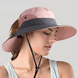 Women’s Sun Hat Wide Brim with Chin Strap-Stilenza-Pink-One size-Stilenza