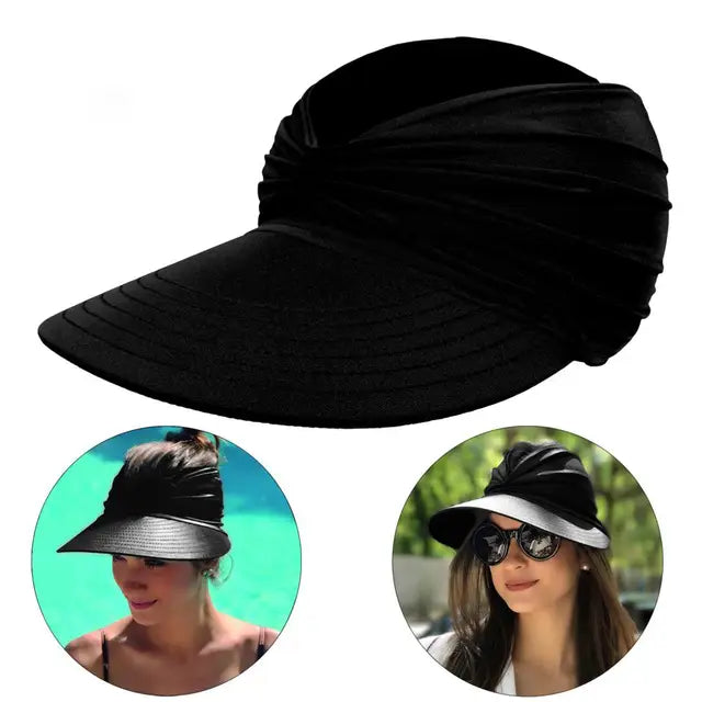 Women’s Sun Visor Hat with Wide Brim-Stilenza-Black-Stilenza