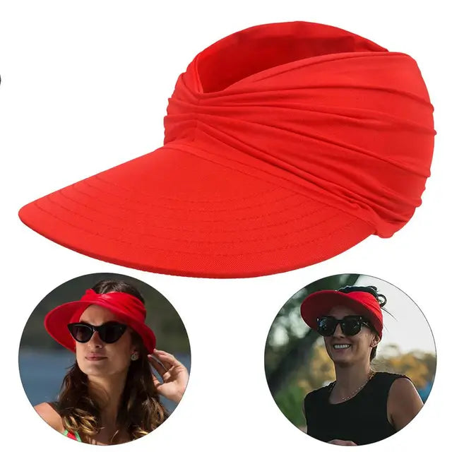 Women’s Sun Visor Hat with Wide Brim-Stilenza-Red-Stilenza