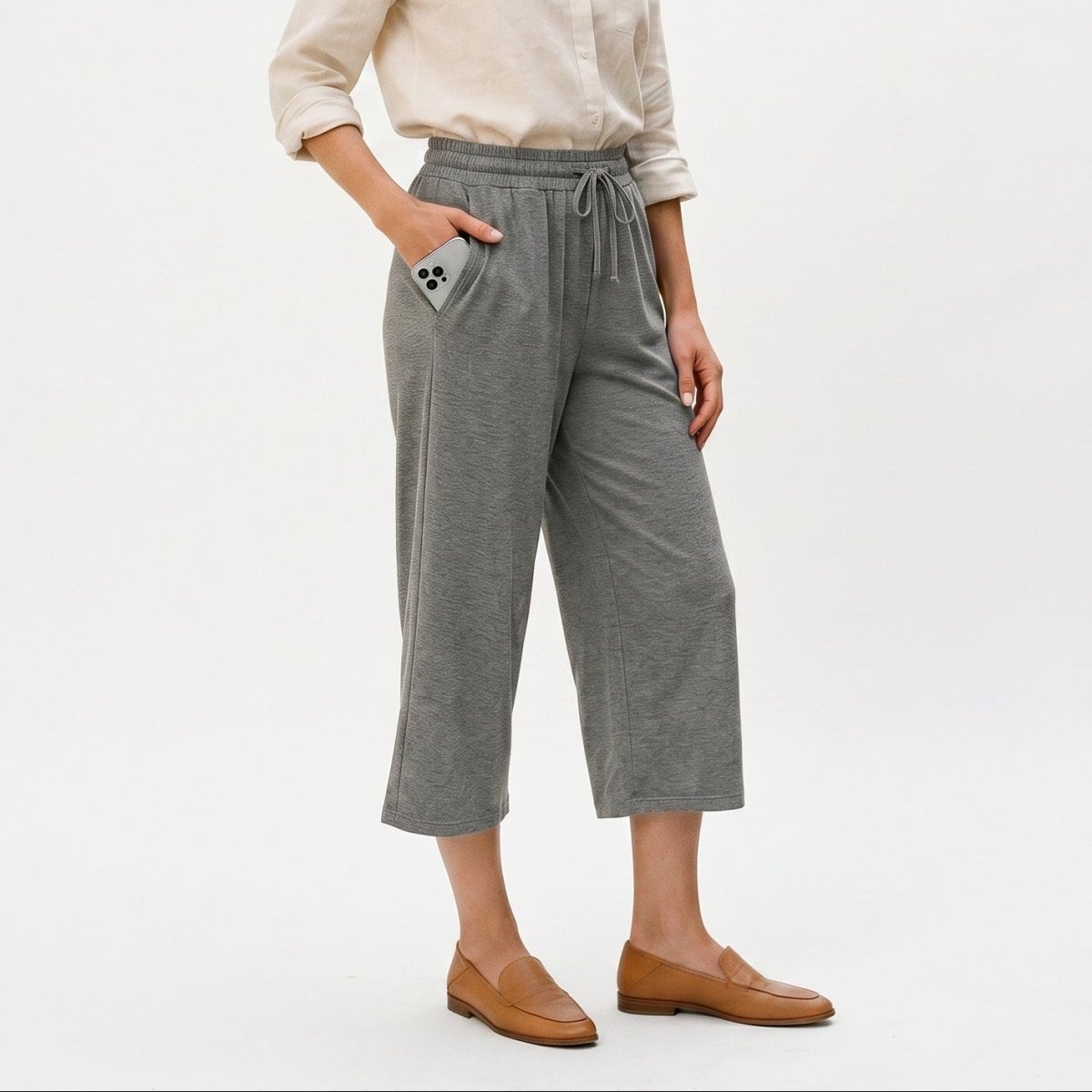 Women’s Wide Leg Capri Pants with Pockets-Yoga Pants-Stilenza-Stilenza