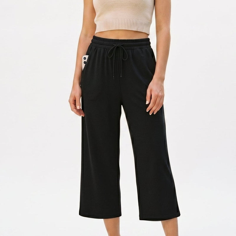 Women’s Wide Leg Capri Pants with Pockets-Yoga Pants-Stilenza-Black-S-Stilenza