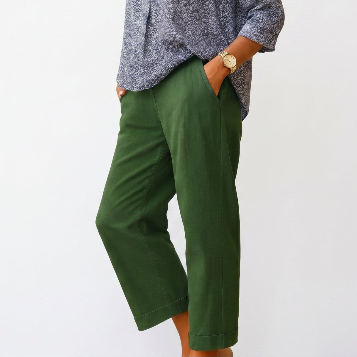 Women’s Wide Leg Cropped Trousers with Pockets-Trousers-Stilenza-Green-S-Stilenza