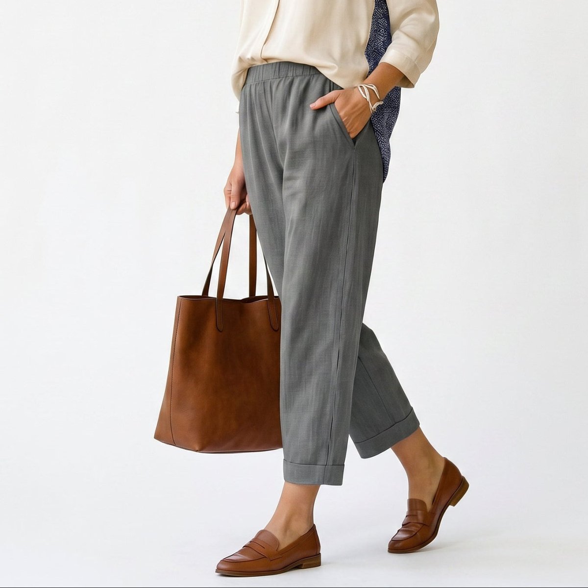 Women’s Wide Leg Cropped Trousers with Pockets-Trousers-Stilenza-Grey-S-Stilenza
