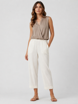Women’s Wide Leg Cropped Trousers with Pockets-Trousers-Stilenza-White-S-Stilenza
