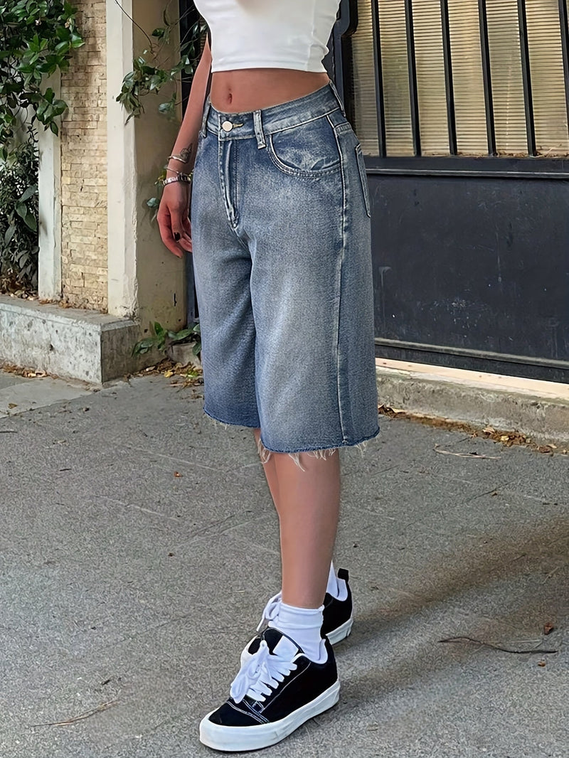 Women’s Wide Leg Denim Bermuda Shorts-Stilenza-Stilenza