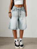 Women’s Wide Leg Denim Bermuda Shorts-Stilenza-Light Blue-S-Stilenza