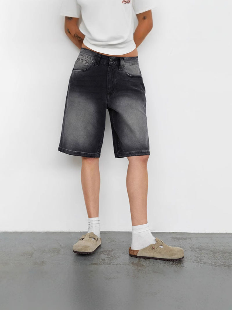 Women’s Wide Leg Denim Jorts-Stilenza-Dark Gray-S-Stilenza