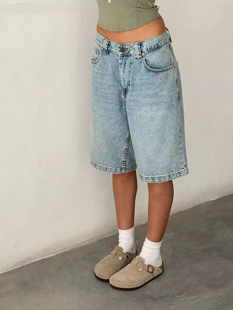 Women’s Wide Leg Denim Jorts-Stilenza-Light Blue-S-Stilenza
