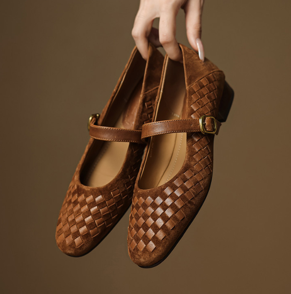 Women’s Woven Mary Jane Flats with Buckle Strap-Stilenza-Stilenza