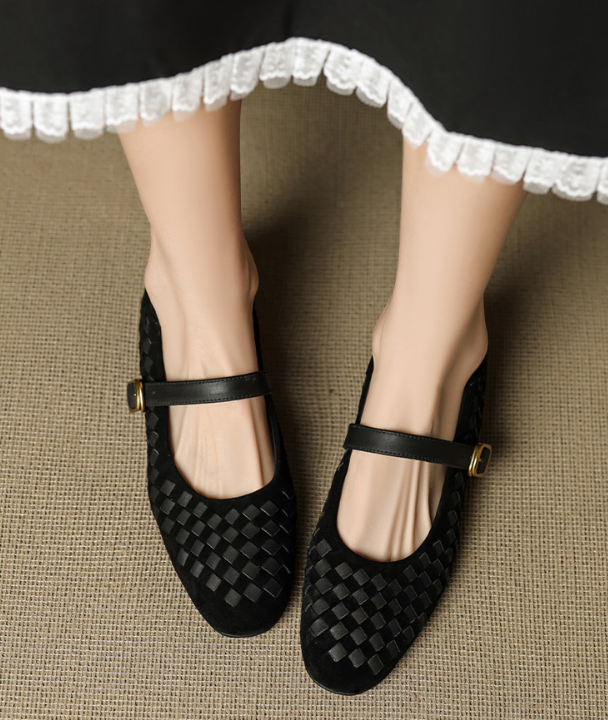 Women’s Woven Mary Jane Flats with Buckle Strap-Stilenza-Stilenza