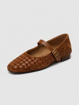 Women’s Woven Mary Jane Flats with Buckle Strap-Stilenza-Brown-34-Stilenza