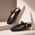 Women’s Woven Mule Flats with Strap-Flats-Stilenza-Black-35-Stilenza