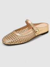 Women’s Woven Mule Flats with Strap-Flats-Stilenza-Gold-35-Stilenza