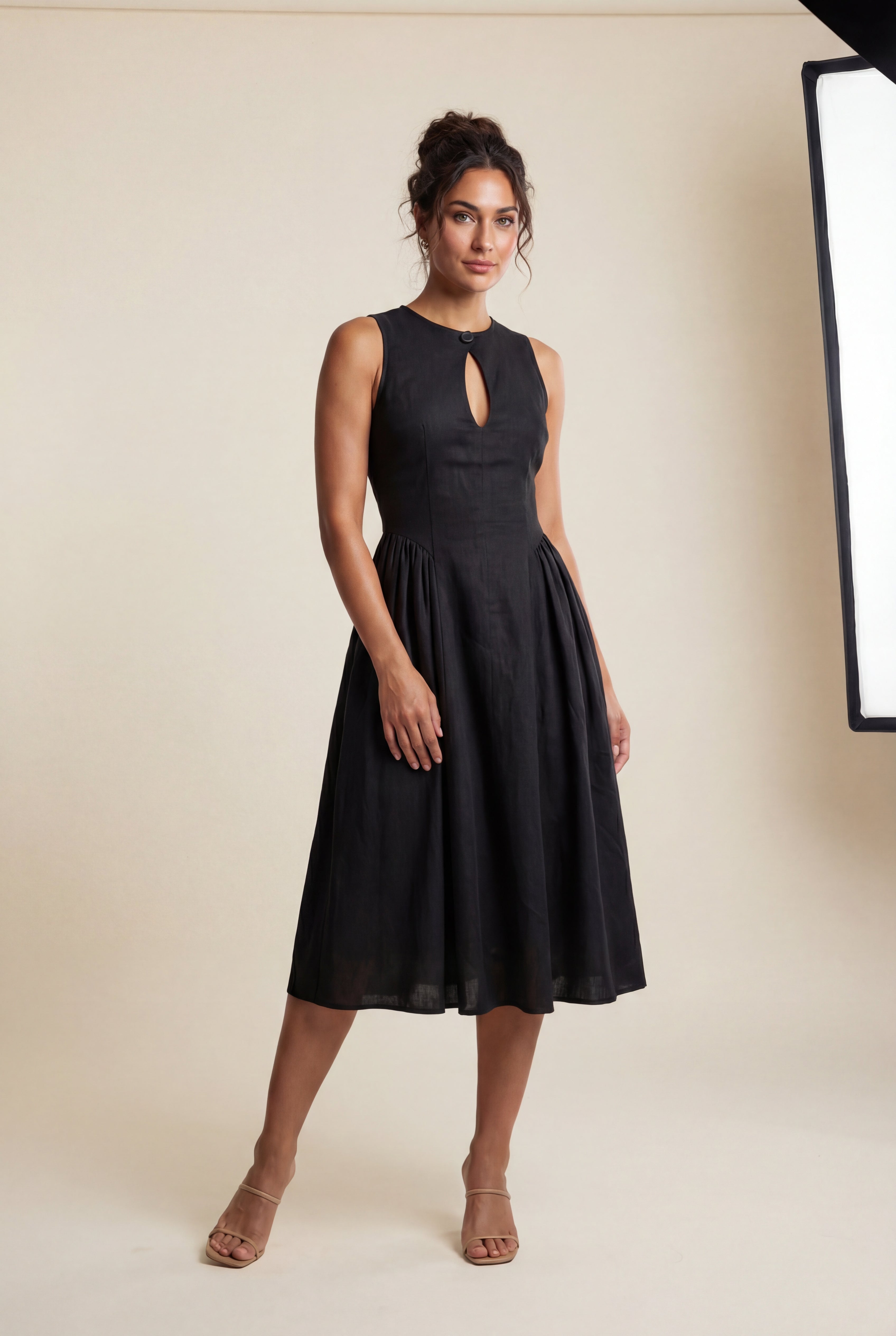A-Line Cutout Midi Dress - Black - Photo 1