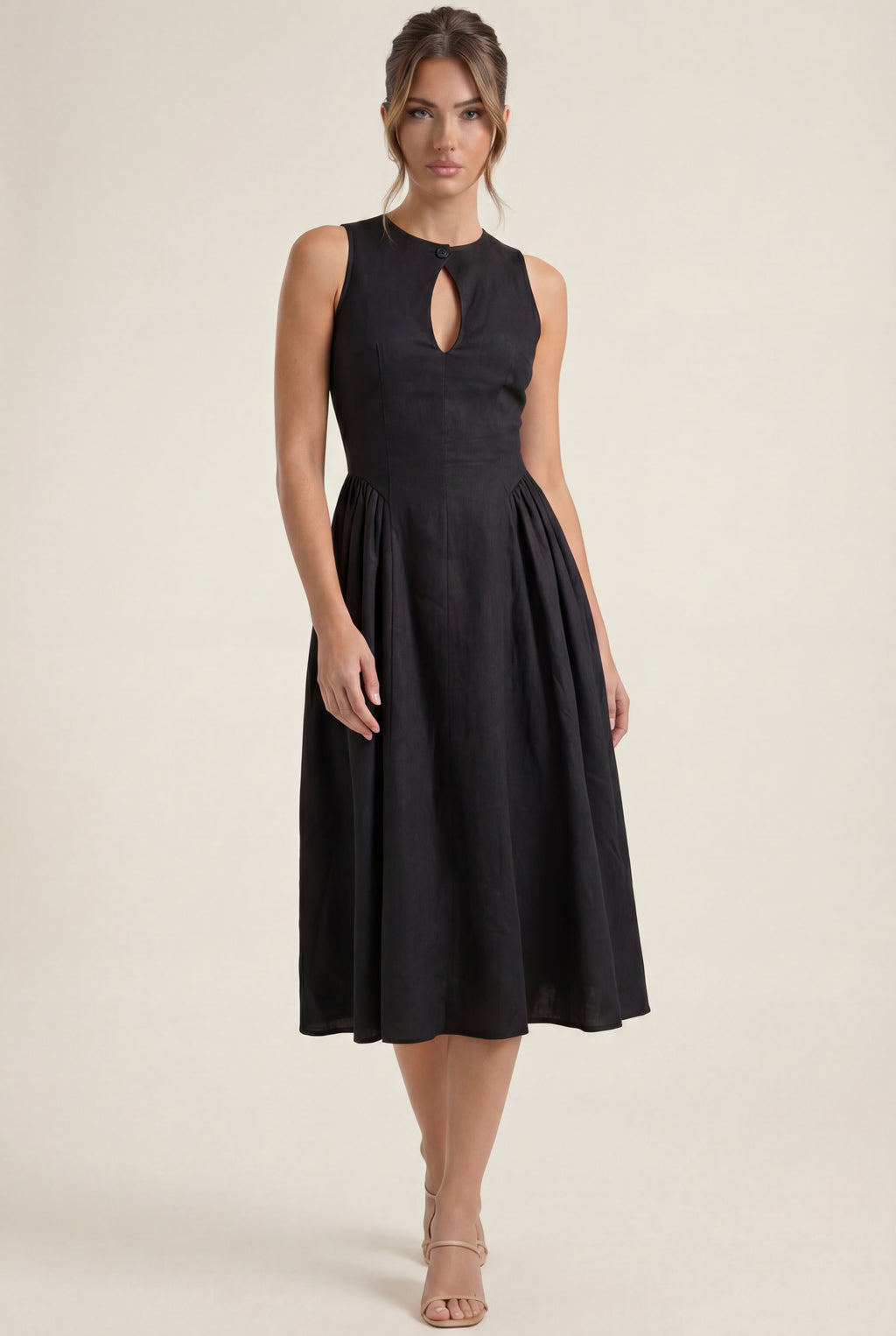 A-Line Cutout Midi Dress - Black - Photo 1