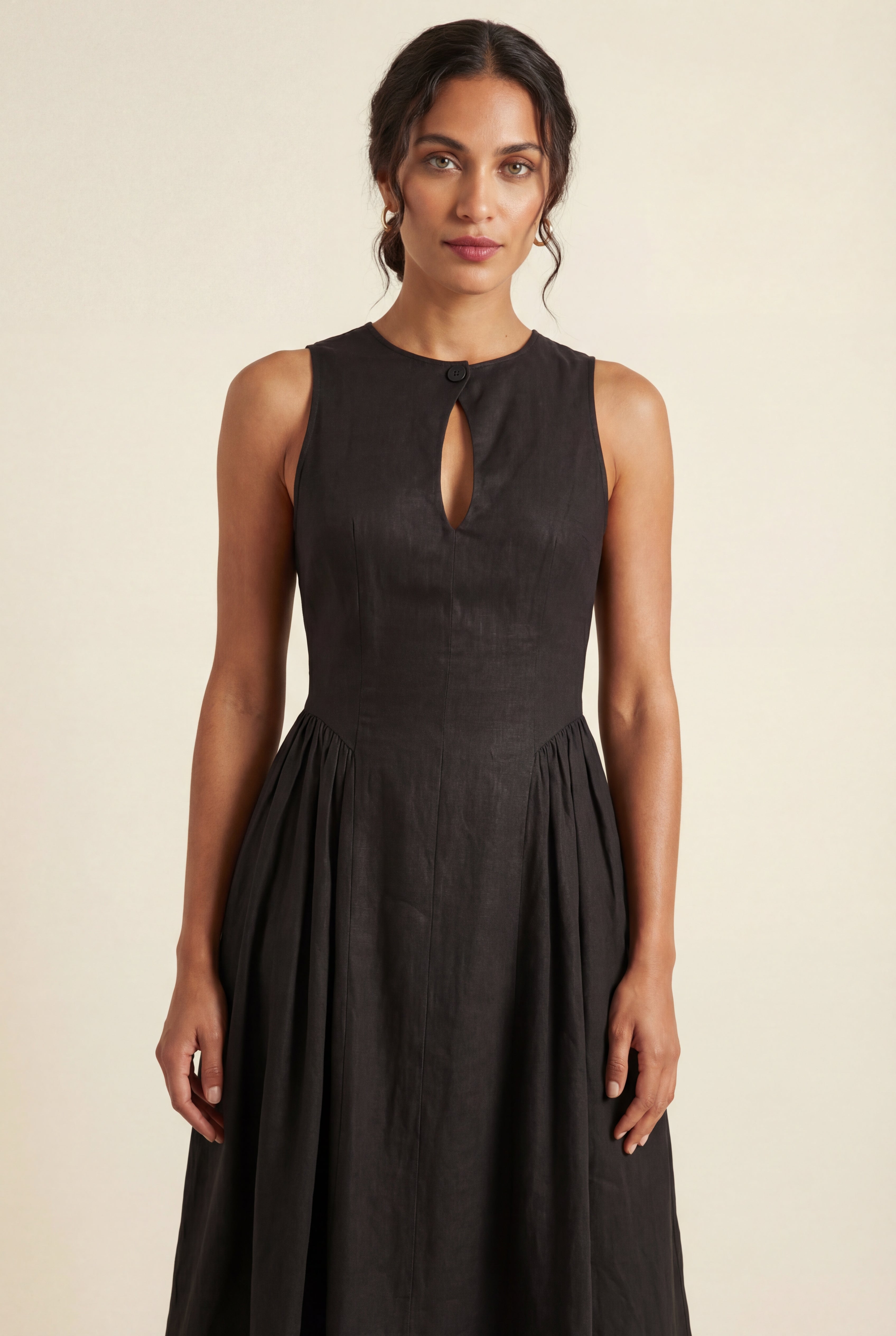 A-Line Cutout Midi Dress - Black - Photo 1