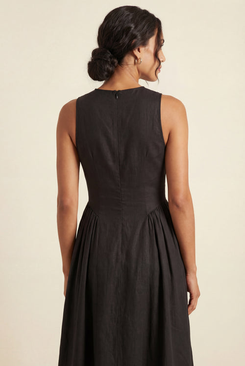 A-Line Cutout Midi Dress - Black - Photo 2
