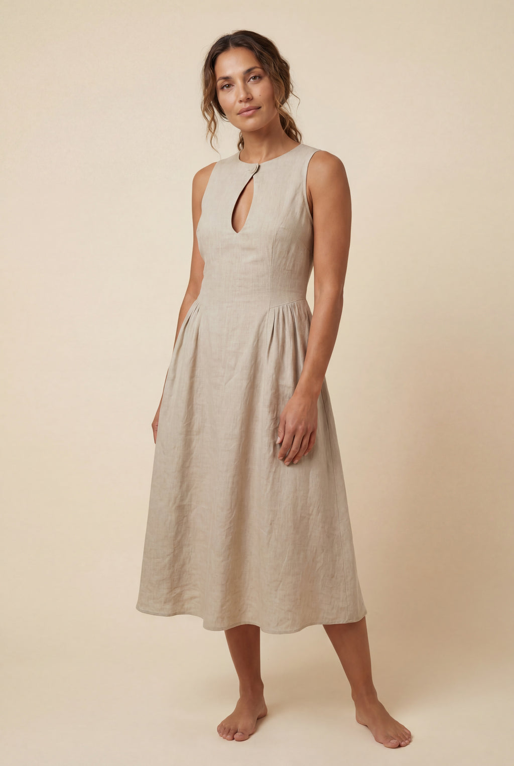 A-Line Cutout Midi Dress - Sand Beige - Photo 1