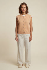 Apricot Ribbed Button-front Sleeveless Crew Neck Vest - Sleeveless vest - Photo 5