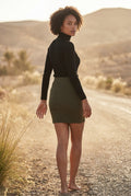 Army Green Ribbed High Waist Mini Skirt with Front Slit - Short skirts - Photo 12