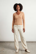 Apricot Ribbed V-neck Long Sleeve Pullover Sweater - V-neck sweater - Photo 24